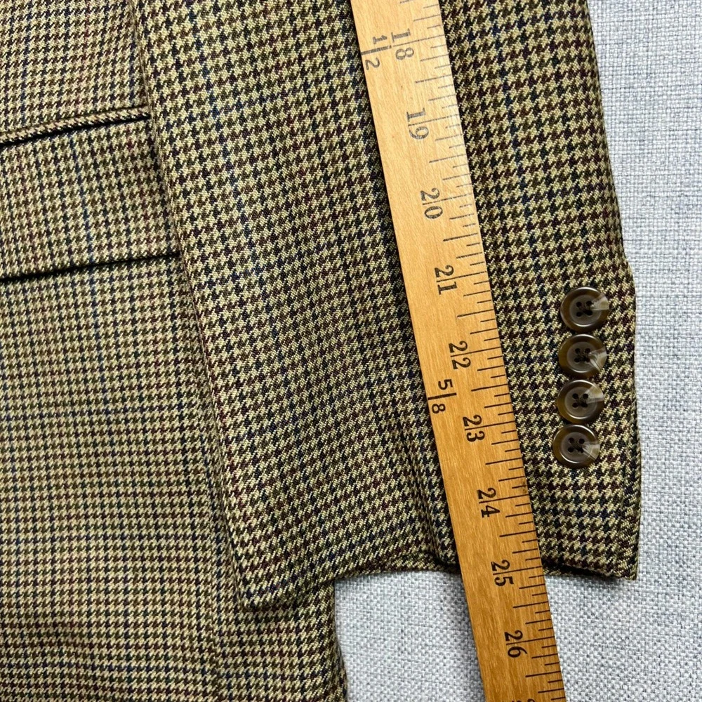 Vintage 90s CHAPS Houndstooth 100% Silk Blazer Sport Coat Men 42R Tan Prep Ivy‎
